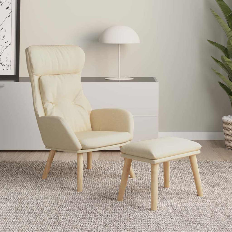 Scaun de relaxare cu taburet, crem, textil