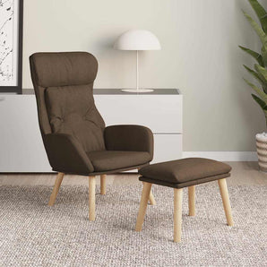 Scaun de relaxare cu taburet, maro, textil