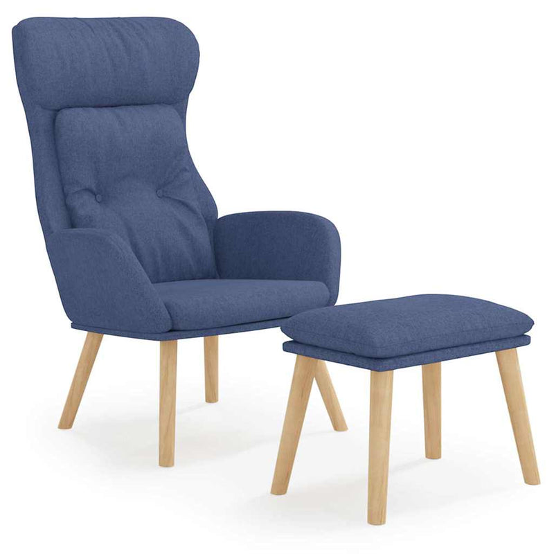 Scaun de relaxare cu taburet, albastru, textil