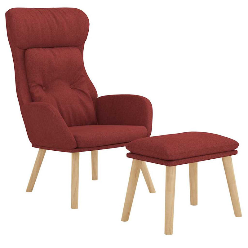 Scaun de relaxare cu taburet, roșu vin, textil