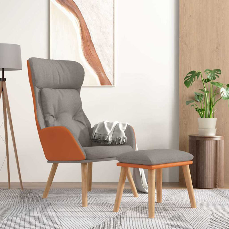 Scaun de relaxare cu taburet gri deschis piele ecologică/textil