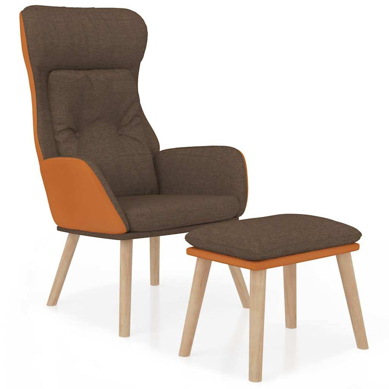 Scaun de relaxare cu taburet, maro, piele ecologică/textil