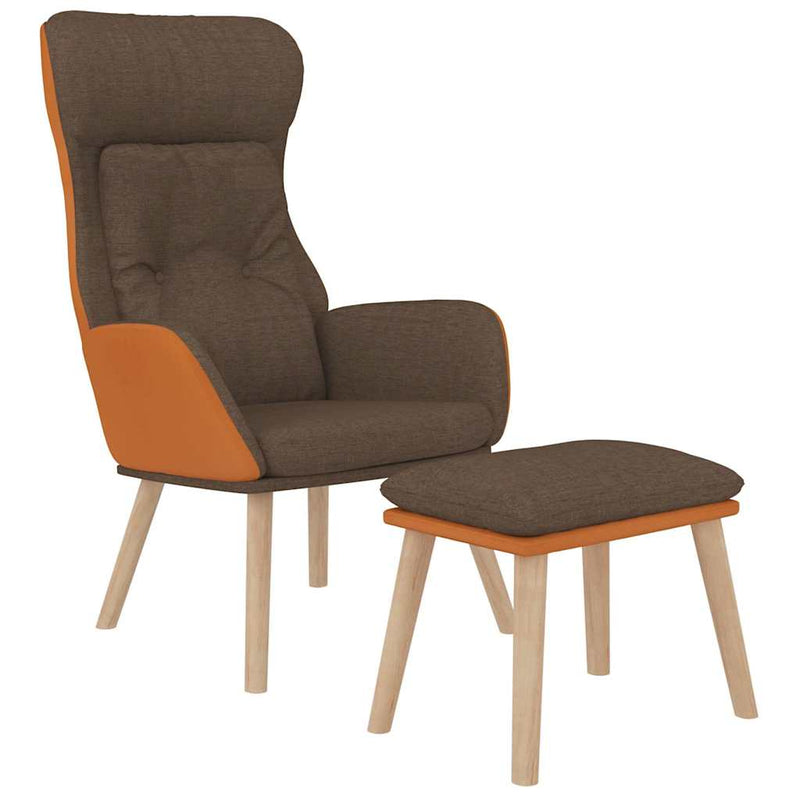 Scaun de relaxare cu taburet, maro, piele ecologică/textil