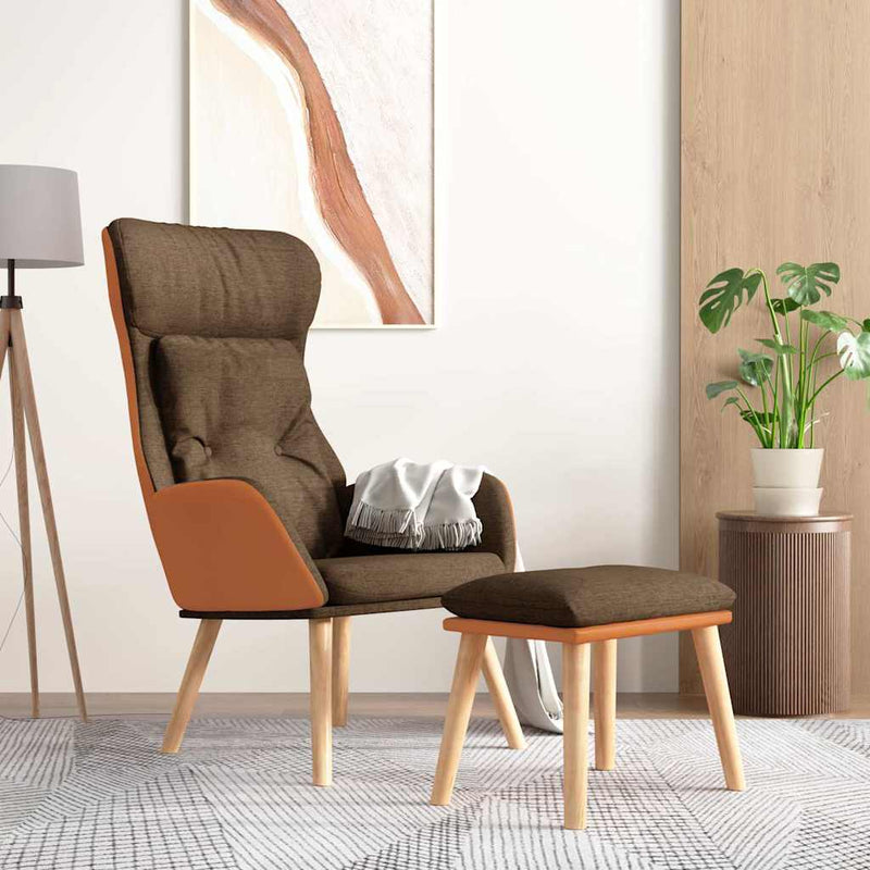 Scaun de relaxare cu taburet, maro, piele ecologică/textil