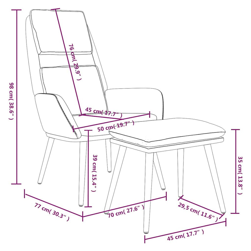 Scaun de relaxare cu taburet, crem, textil