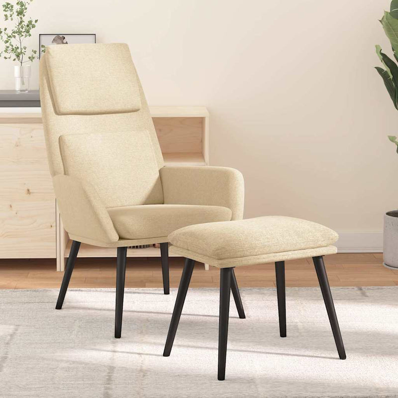 Scaun de relaxare cu taburet, crem, textil