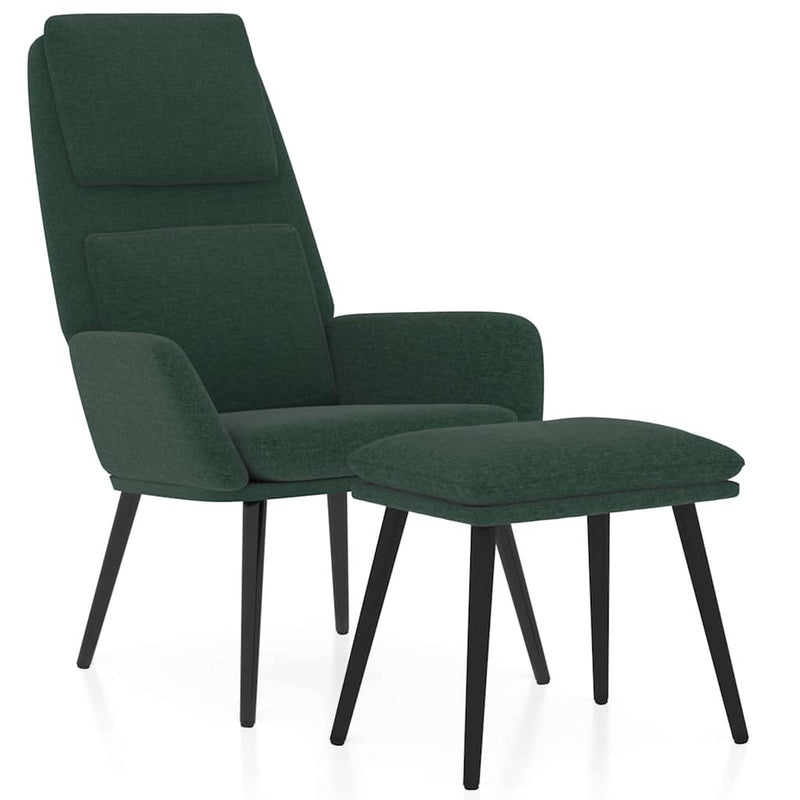 Scaun de relaxare cu taburet, verde închis, catifea