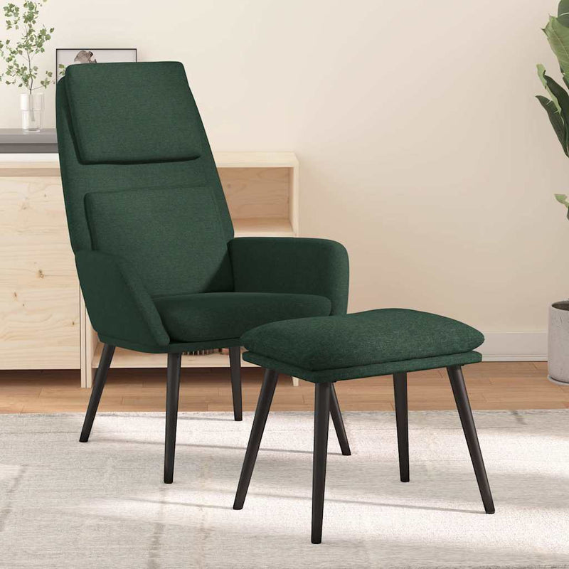 Scaun de relaxare cu taburet, verde închis, catifea