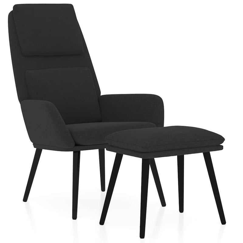 Scaun de relaxare cu taburet, negru, textil