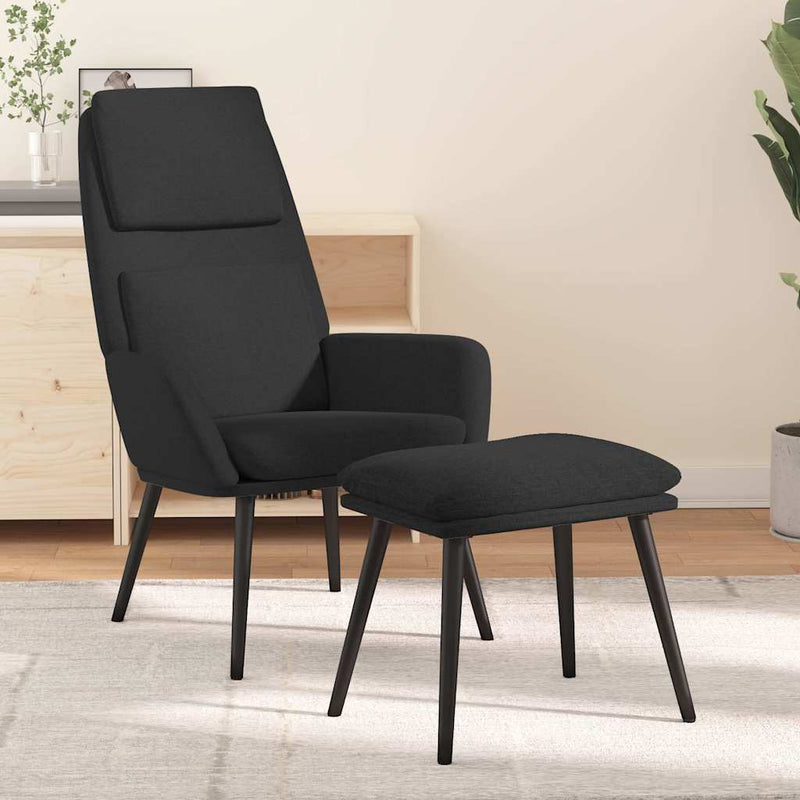 Scaun de relaxare cu taburet, negru, textil