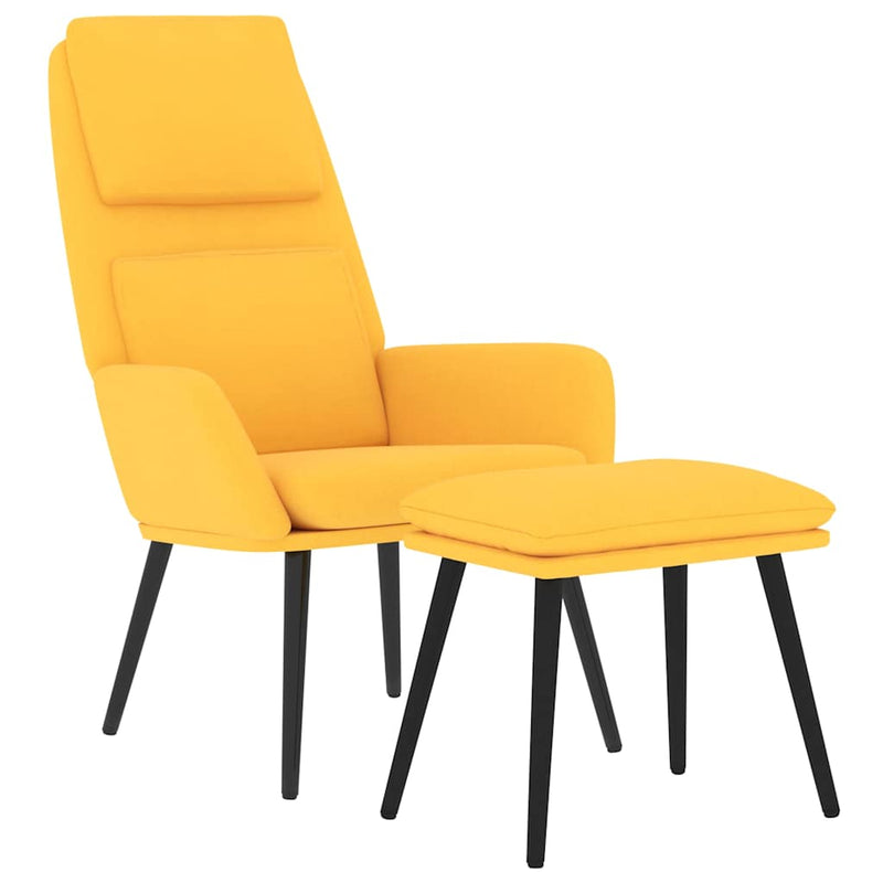 Scaun relaxare cu taburet, galben muștar, textil