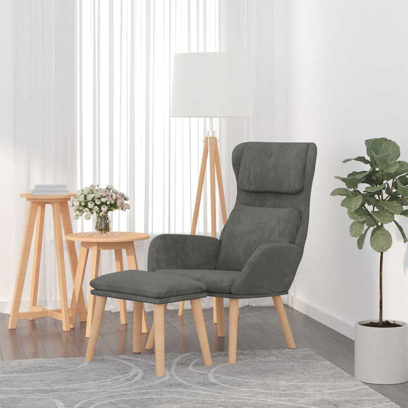 Scaun de relaxare cu taburet, gri închis, catifea