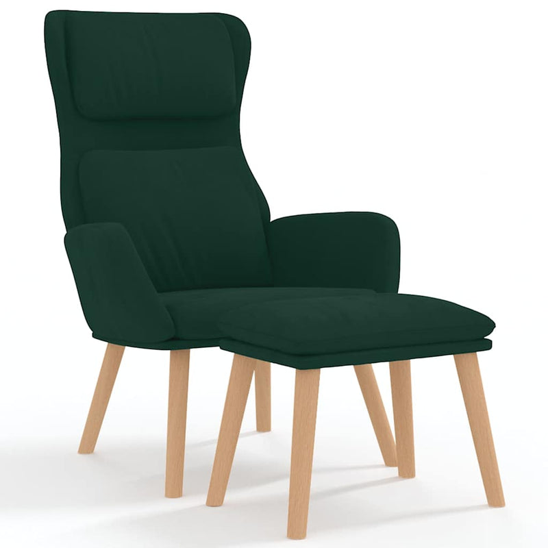 Scaun de relaxare cu taburet, verde închis, catifea