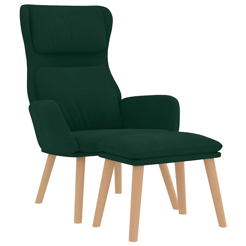 Scaun de relaxare cu taburet, verde închis, catifea