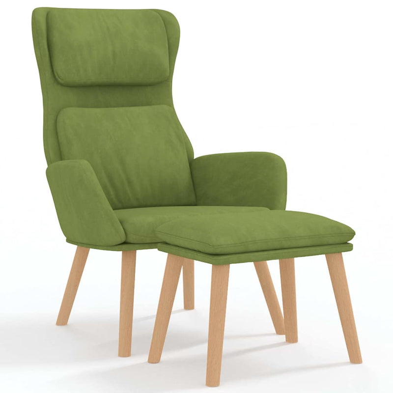 Scaun de relaxare cu taburet, verde deschis, catifea