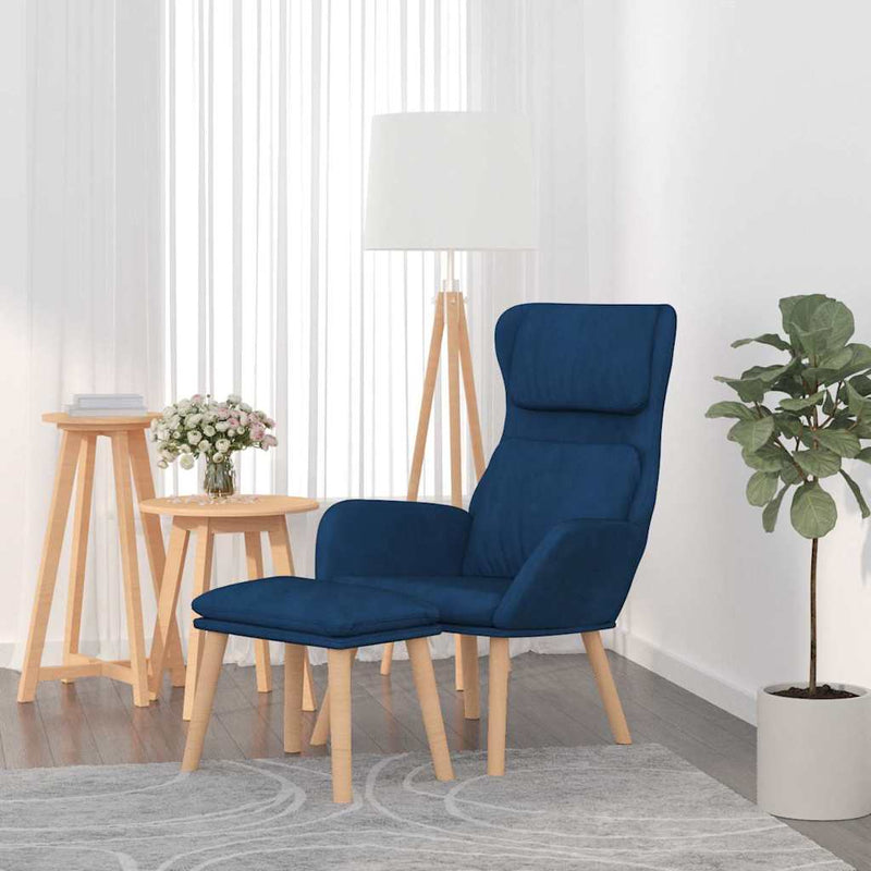 Scaun de relaxare cu taburet, albastru, catifea