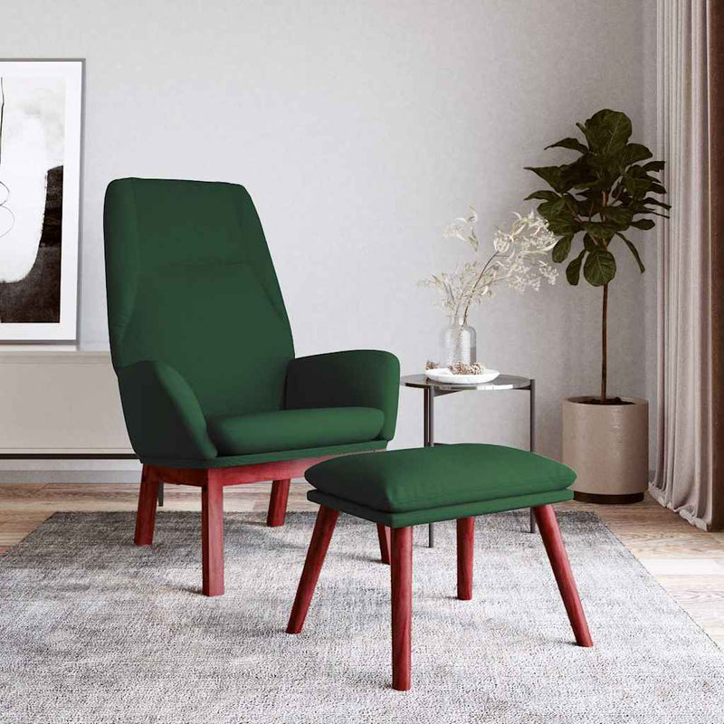 Scaun de relaxare cu taburet, verde închis, textil