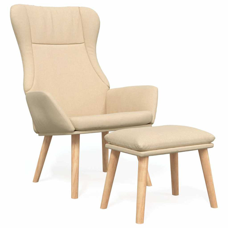 Scaun de relaxare cu taburet, crem, textil