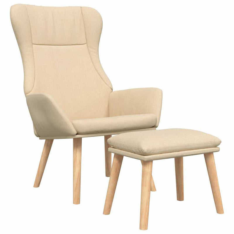 Scaun de relaxare cu taburet, crem, textil