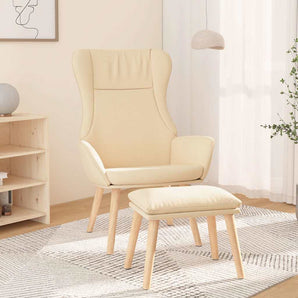 Scaun de relaxare cu taburet, crem, textil