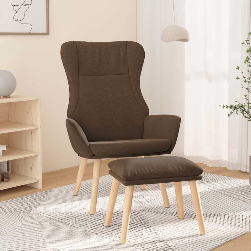 Scaun de relaxare cu taburet, maro, textil
