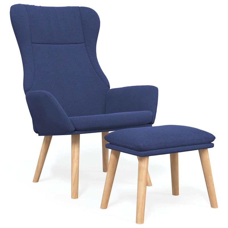 Scaun de relaxare cu taburet, albastru, textil
