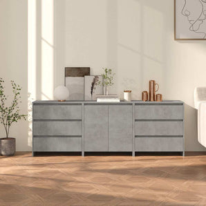 Servante, 3 piese, gri beton, lemn prelucrat