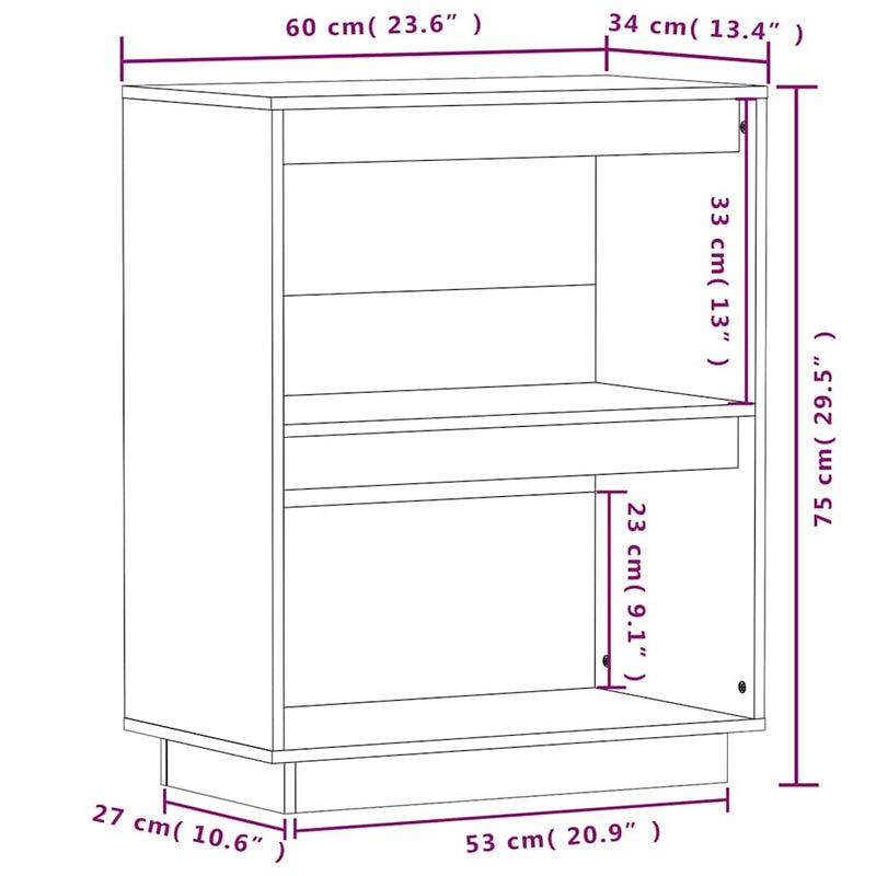 Dulap consolă, gri, 60x34x75 cm, lemn masiv de pin