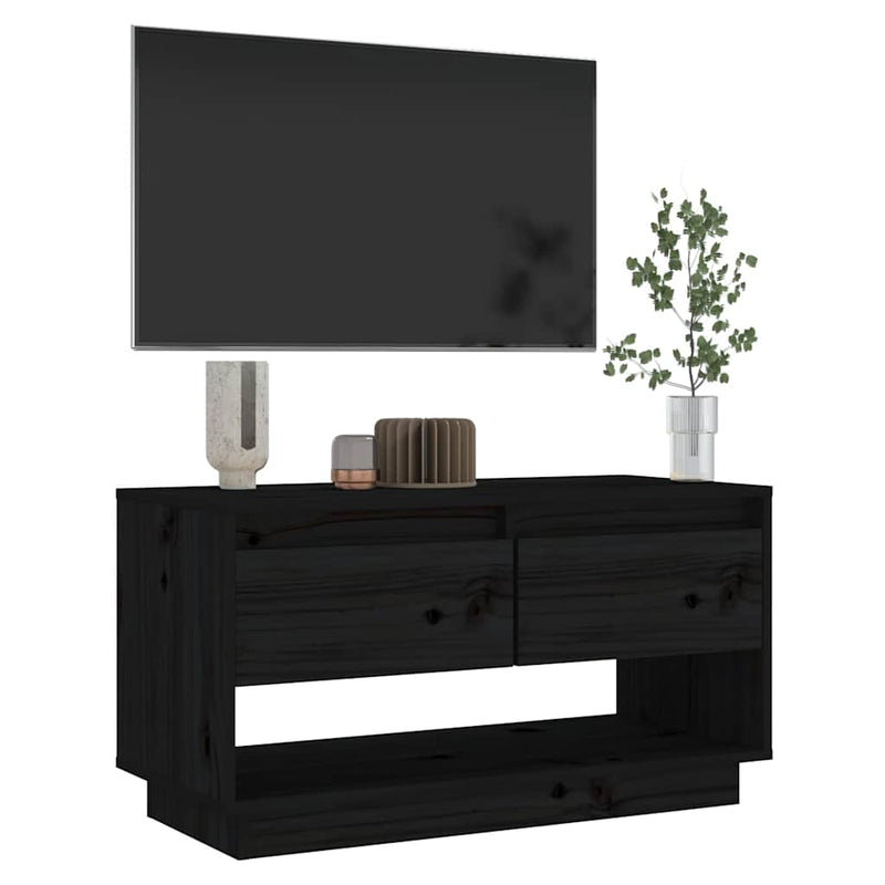 Comodă TV, negru, 74x34x40 cm, lemn masiv de pin