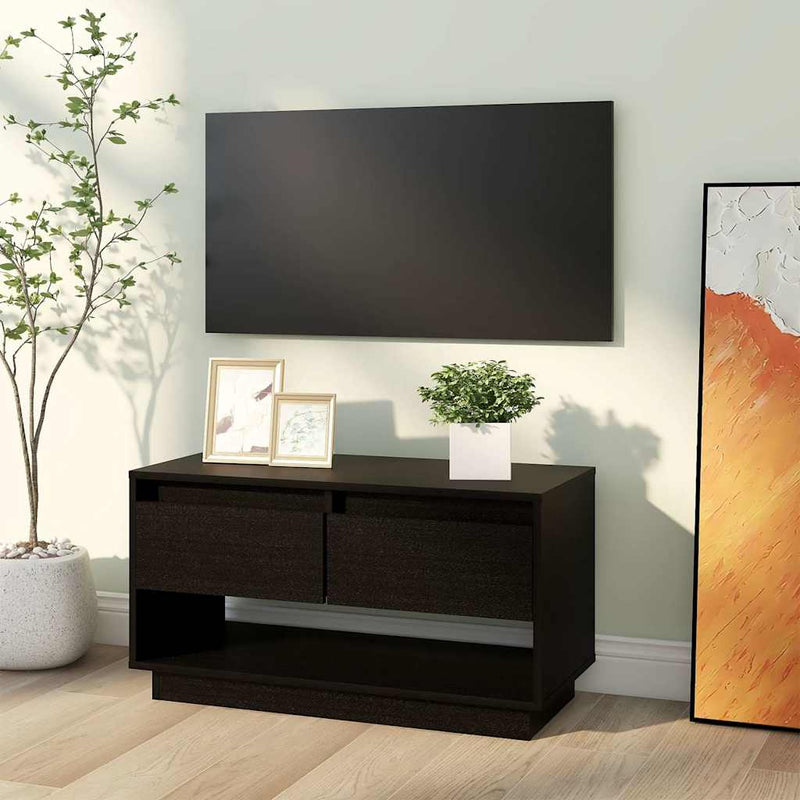 Comodă TV, negru, 74x34x40 cm, lemn masiv de pin
