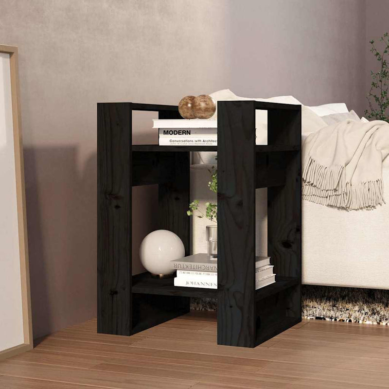 Bibliotecă/Separator cameră negru 41x35x57 cm lemn masiv pin