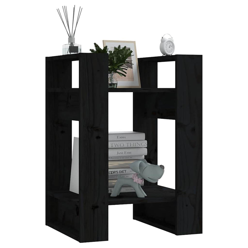 Bibliotecă/Separator cameră negru 41x35x57 cm lemn masiv pin