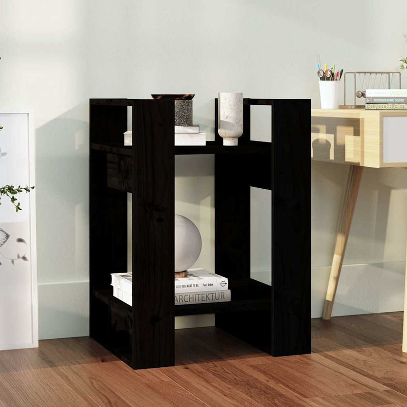 Bibliotecă/Separator cameră negru 41x35x57 cm lemn masiv pin
