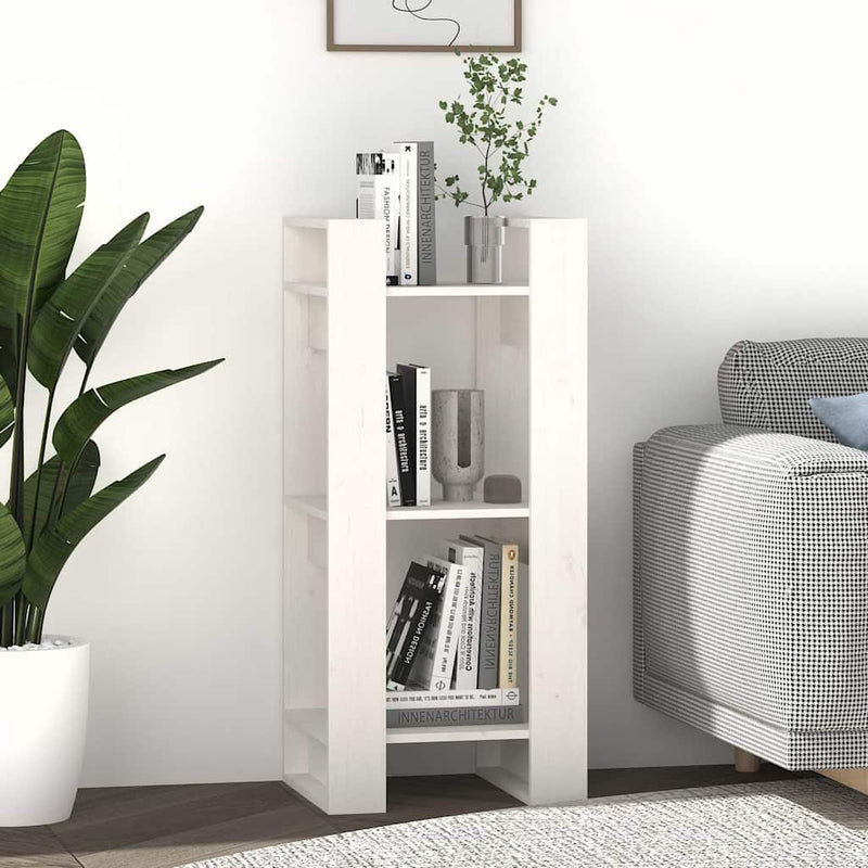 Bibliotecă/Separator cameră, alb, 41x35x91 cm, lemn masiv pin