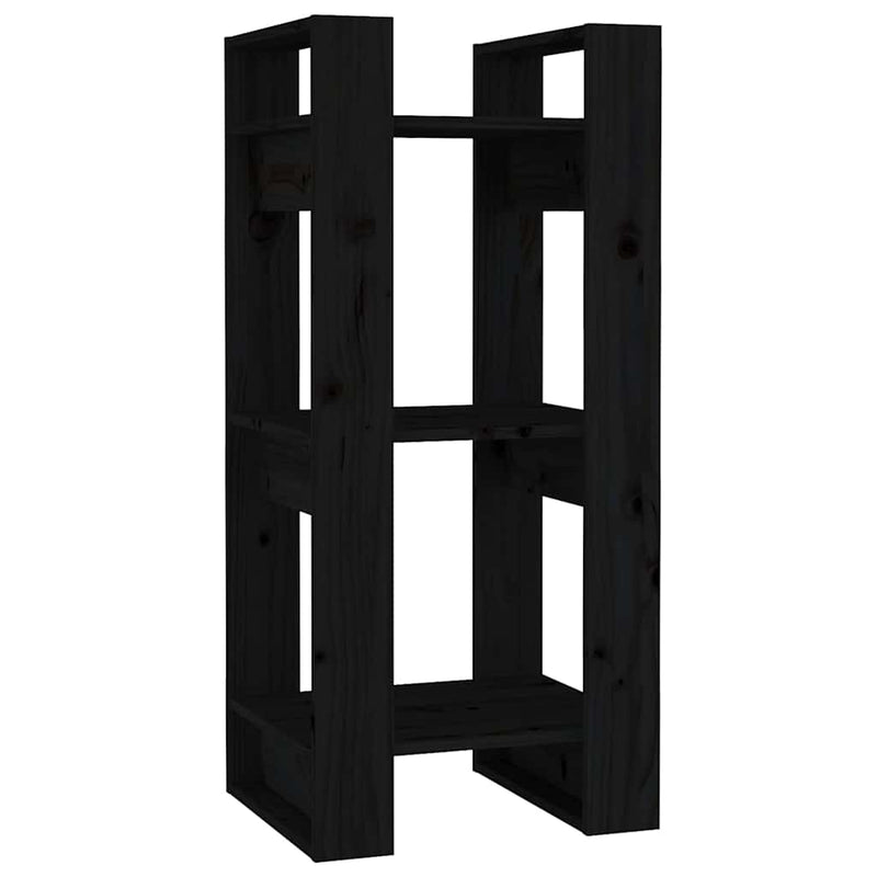 Bibliotecă/Separator cameră, negru, 41x35x91 cm, lemn masiv pin
