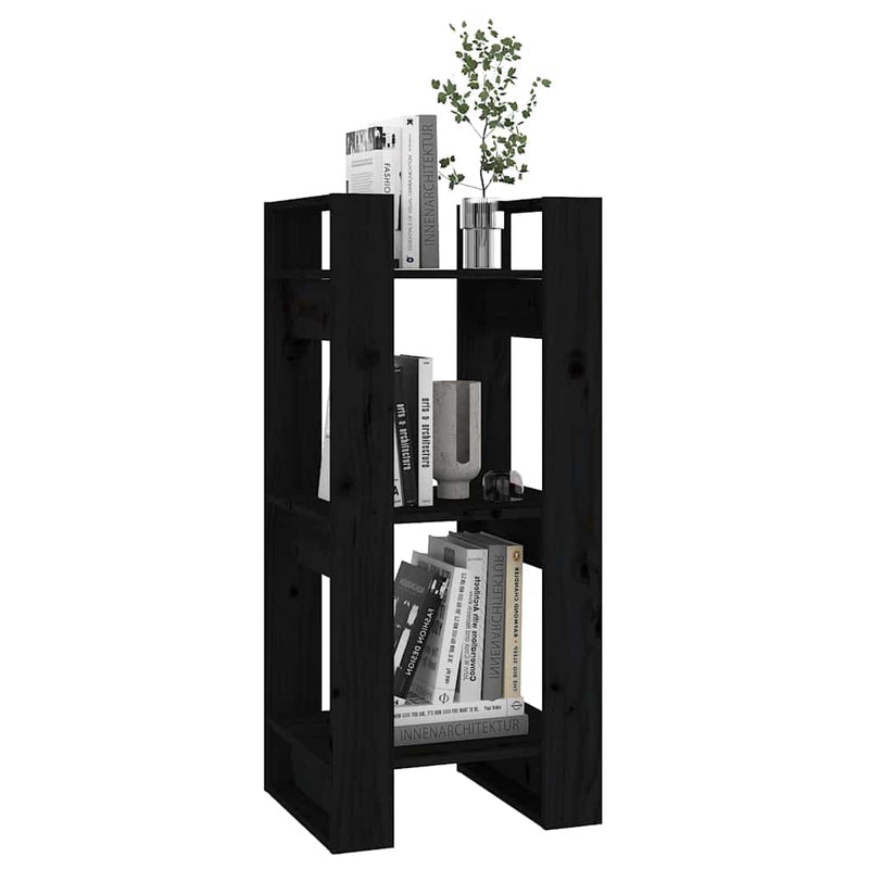 Bibliotecă/Separator cameră, negru, 41x35x91 cm, lemn masiv pin