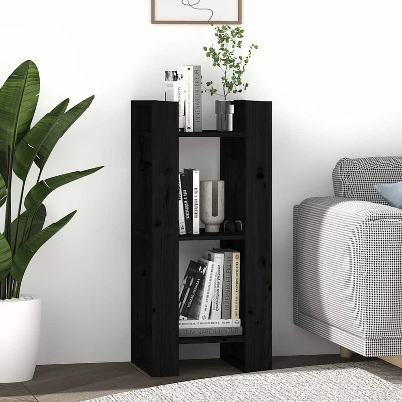 Bibliotecă/Separator cameră, negru, 41x35x91 cm, lemn masiv pin