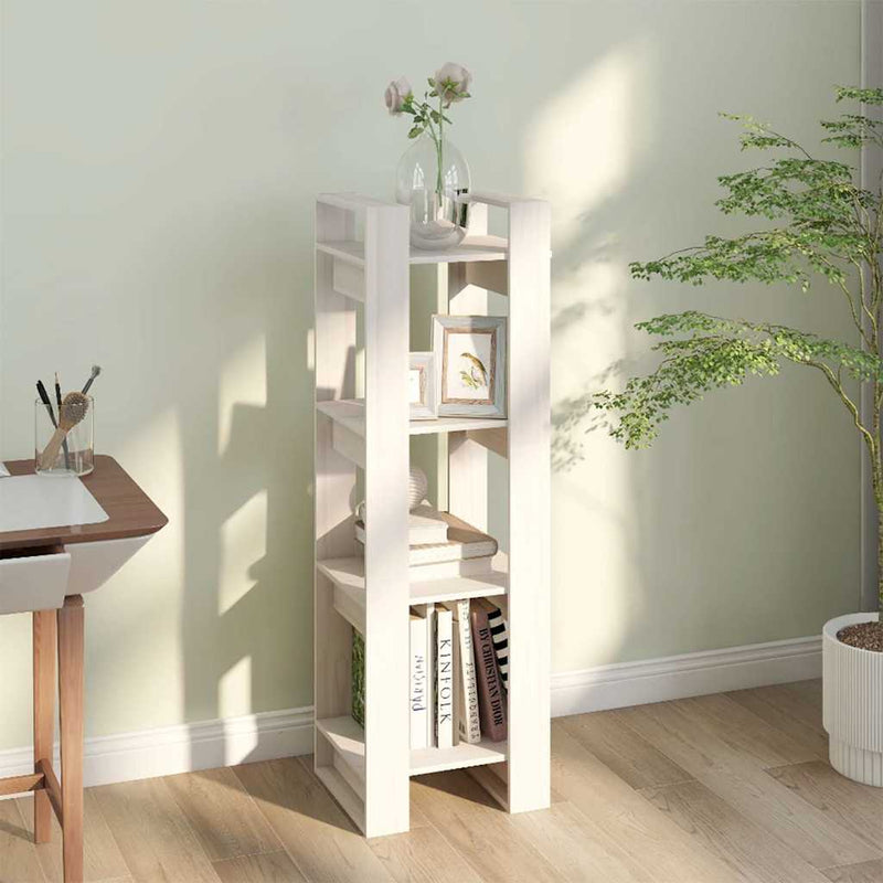 Bibliotecă/Separator cameră, alb, 41x35x125 cm, lemn masiv pin