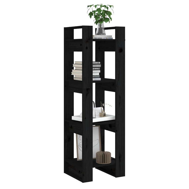 Bibliotecă/Separator cameră negru 41x35x125 cm lemn masiv pin