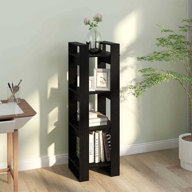 Bibliotecă/Separator cameră negru 41x35x125 cm lemn masiv pin