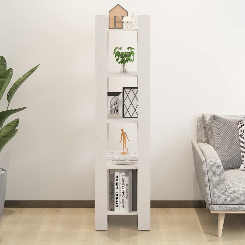 Bibliotecă/Separator cameră, alb, 41x35x160 cm, lemn masiv pin