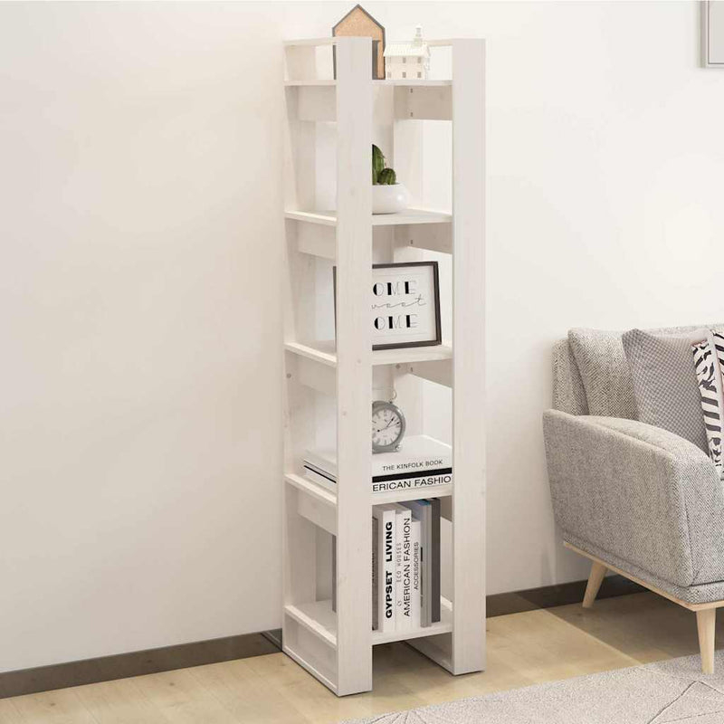 Bibliotecă/Separator cameră, alb, 41x35x160 cm, lemn masiv pin