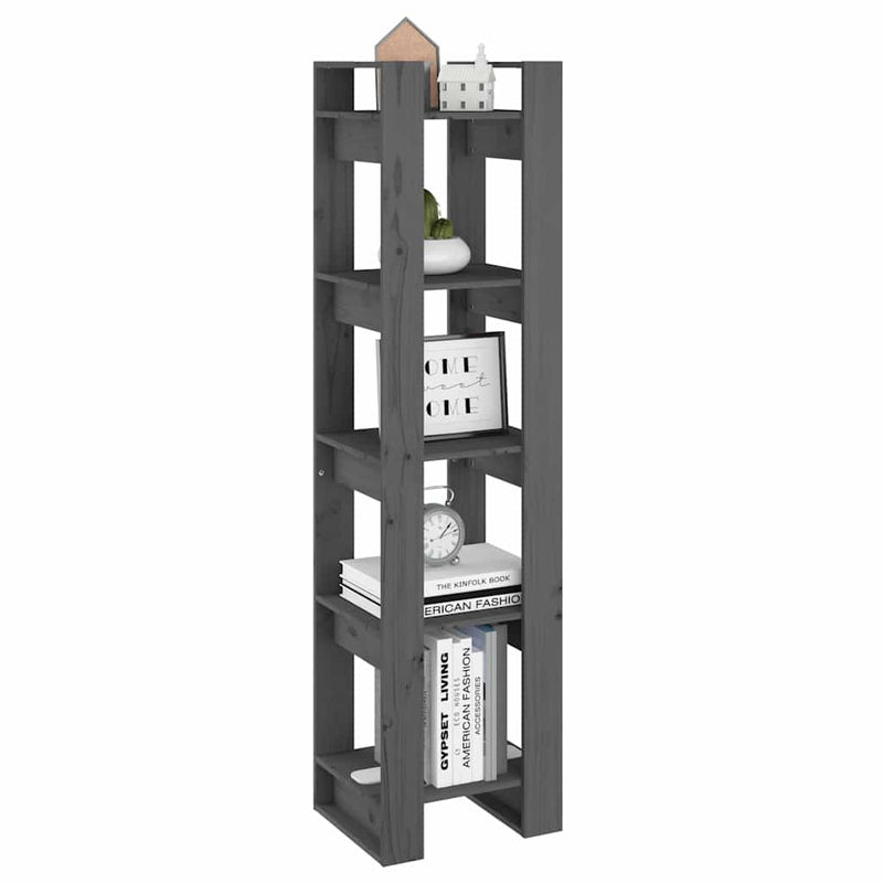 Bibliotecă/Separator cameră, gri, 41x35x160 cm, lemn masiv pin
