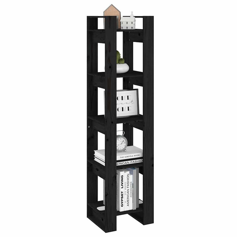 Bibliotecă/Separator cameră negru 41x35x160 cm lemn masiv pin