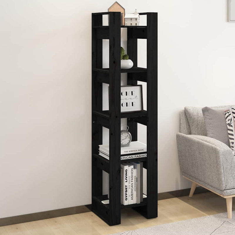 Bibliotecă/Separator cameră negru 41x35x160 cm lemn masiv pin