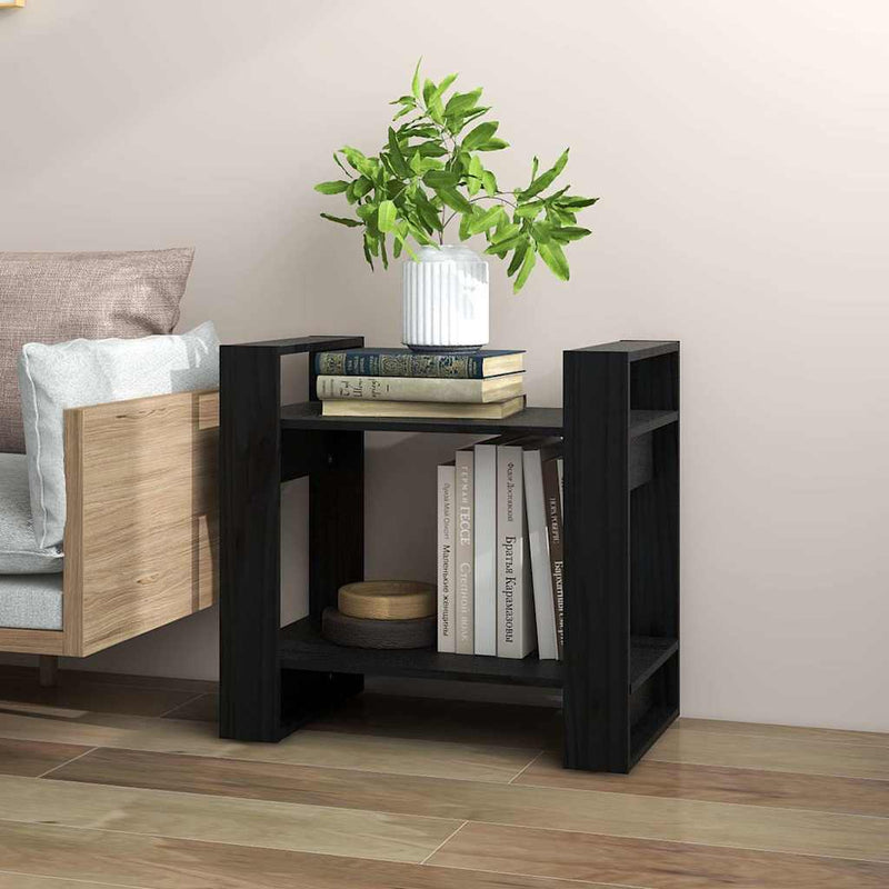 Bibliotecă/Separator cameră negru 60x35x57 cm lemn masiv pin