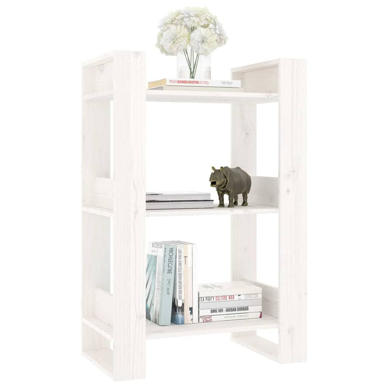 Bibliotecă/Separator cameră, alb,60x35x91 cm, lemn masiv pin