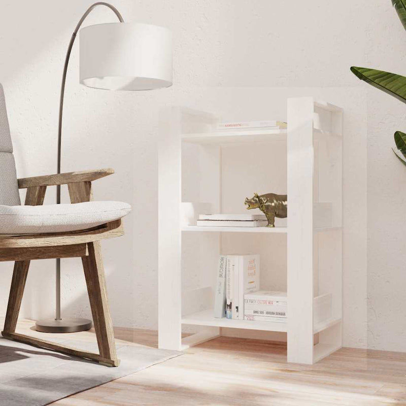 Bibliotecă/Separator cameră, alb,60x35x91 cm, lemn masiv pin