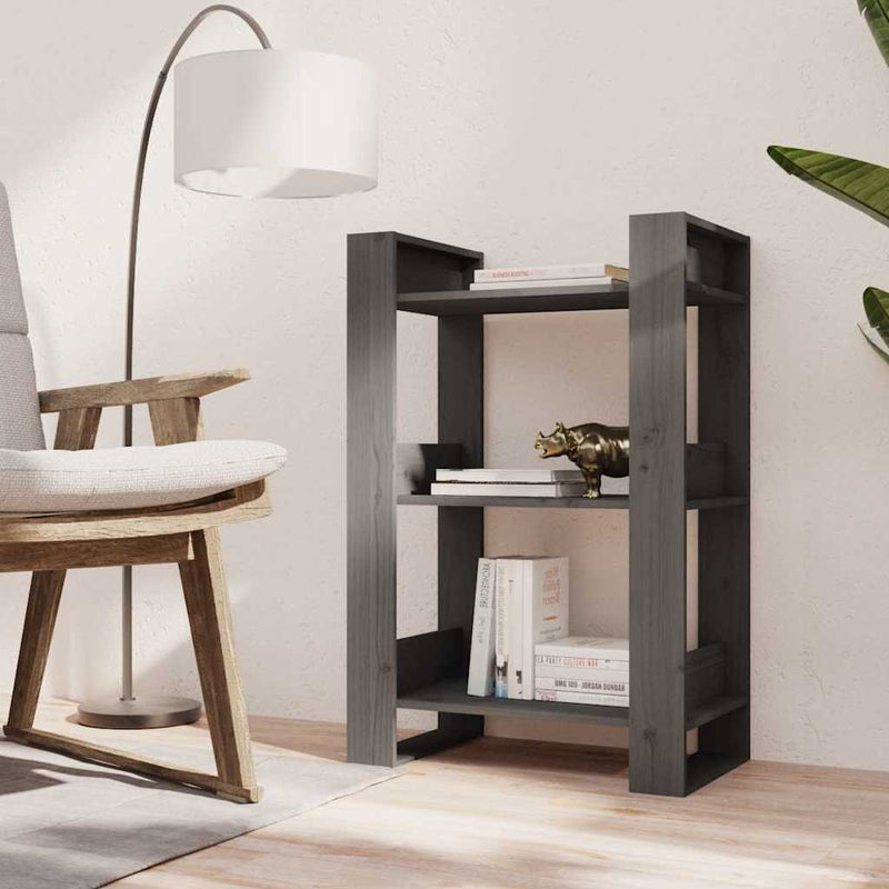 Bibliotecă/Separator cameră, gri, 60x35x91 cm, lemn masiv pin