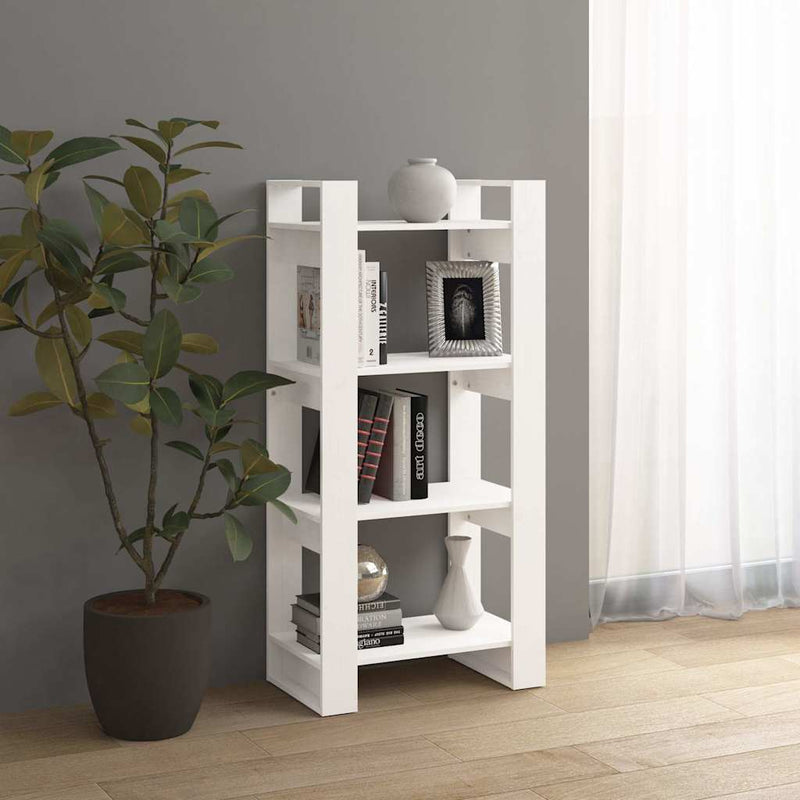 Bibliotecă/Separator cameră,alb, 60x35x125 cm, lemn masiv pin